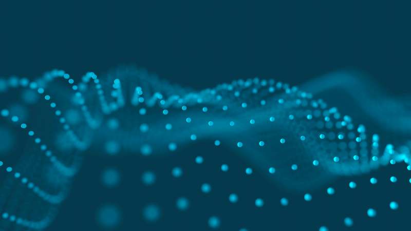 Abstract tech background with streaming data visualization and protocol nodes